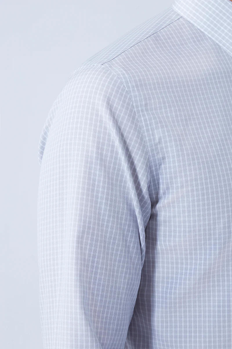 Wrinkle-Free Poplin Dress Shirt | Light Grey Check 16934N - Image 6
