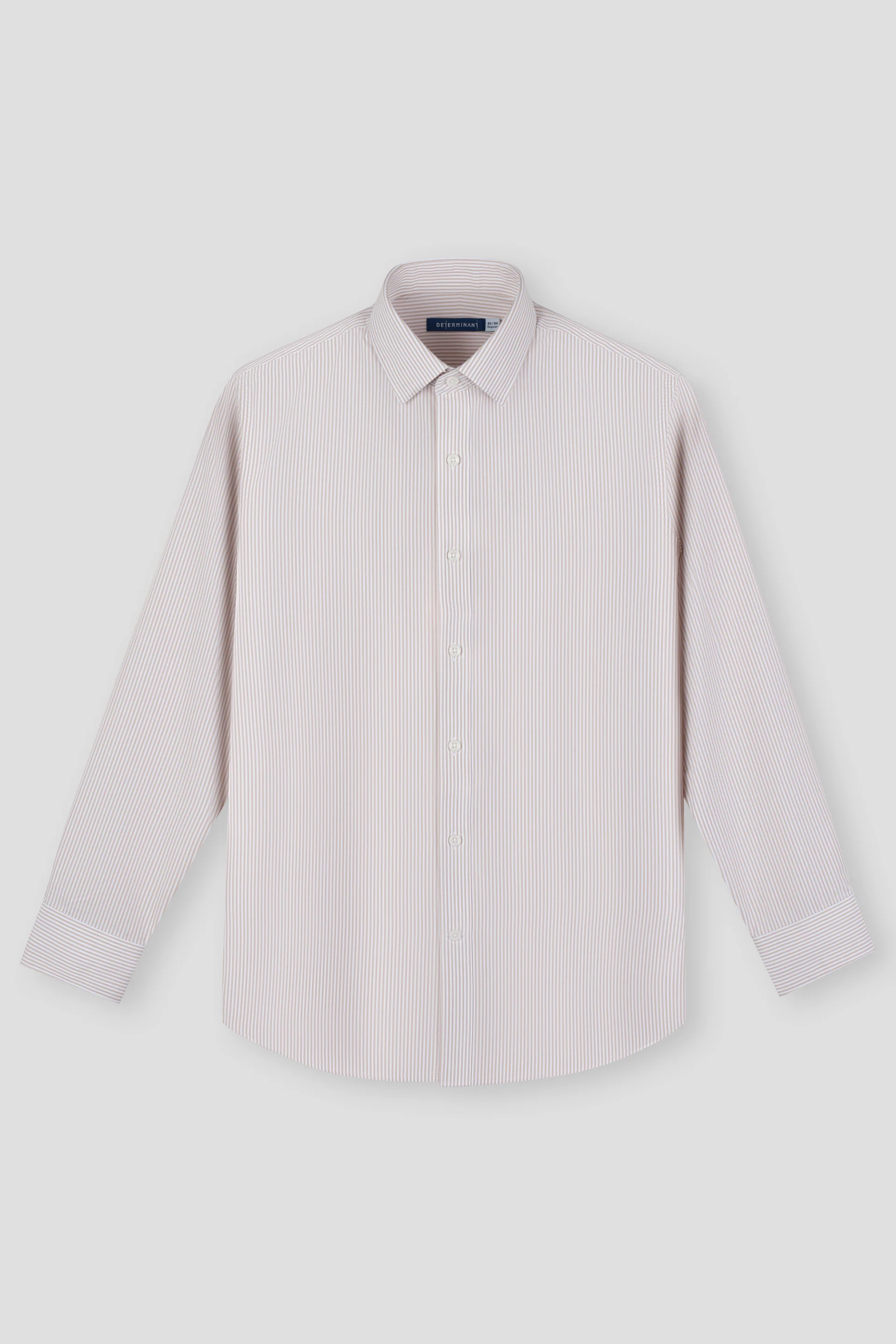 Wrinkle-Free Poplin Dress Shirt | Light Khaki Stripes 12957N - Image 2