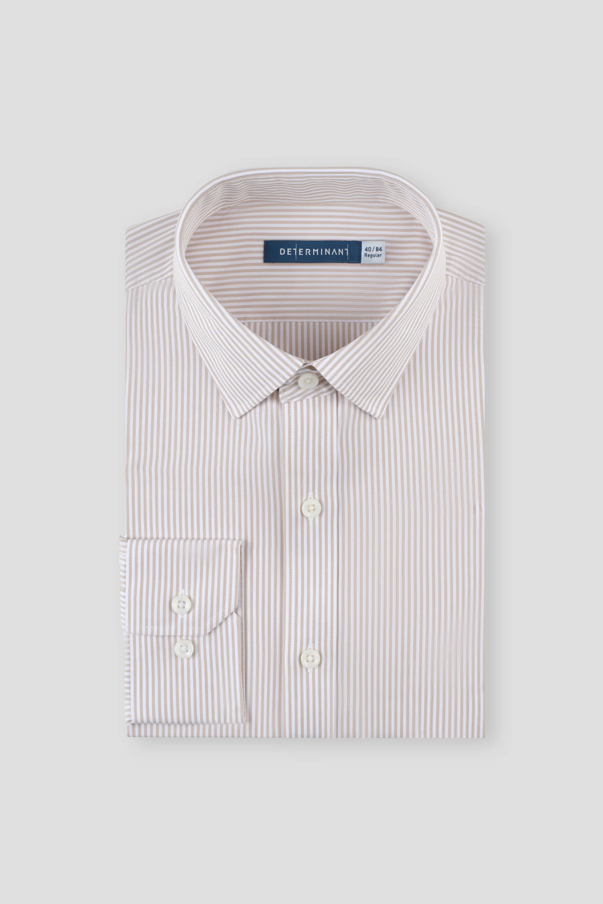 Wrinkle-Free Poplin Dress Shirt | Light Khaki Stripes 12957N - Image 4