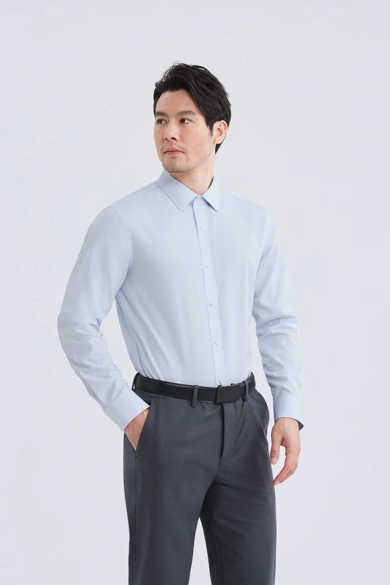 Wrinkle-Free Poplin Dress Shirt | Pale Blue Semi Plain 28513N - Image 3