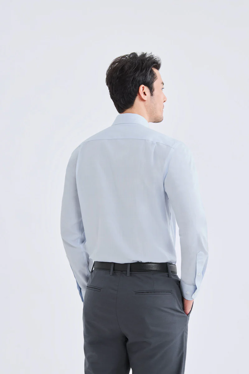 Wrinkle-Free Poplin Dress Shirt | Pale Blue Semi Plain 28513N - Image 4