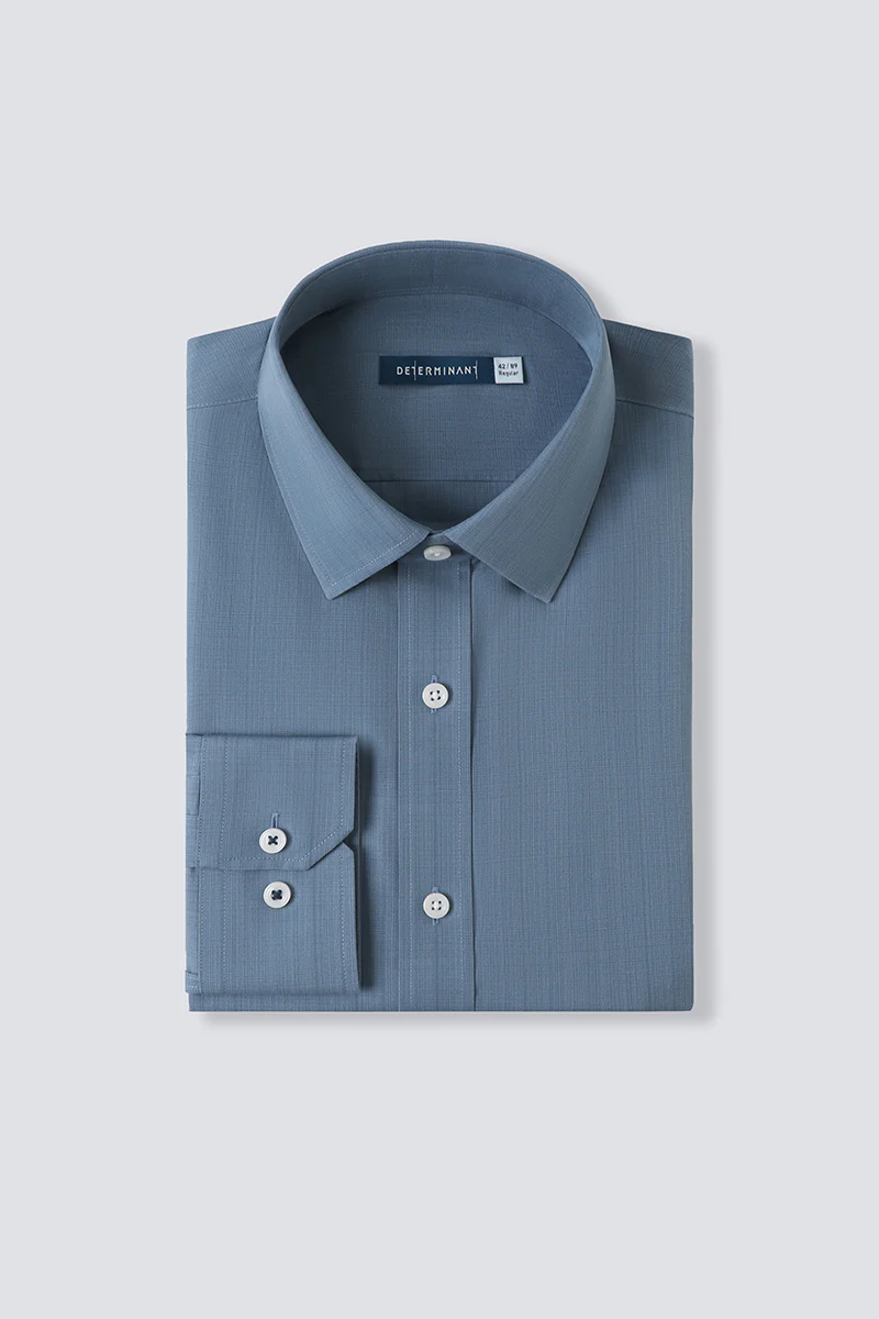 Wrinkle-Free Poplin Dress Shirt | Mid Blue Semi Plain 28514N - Image 10