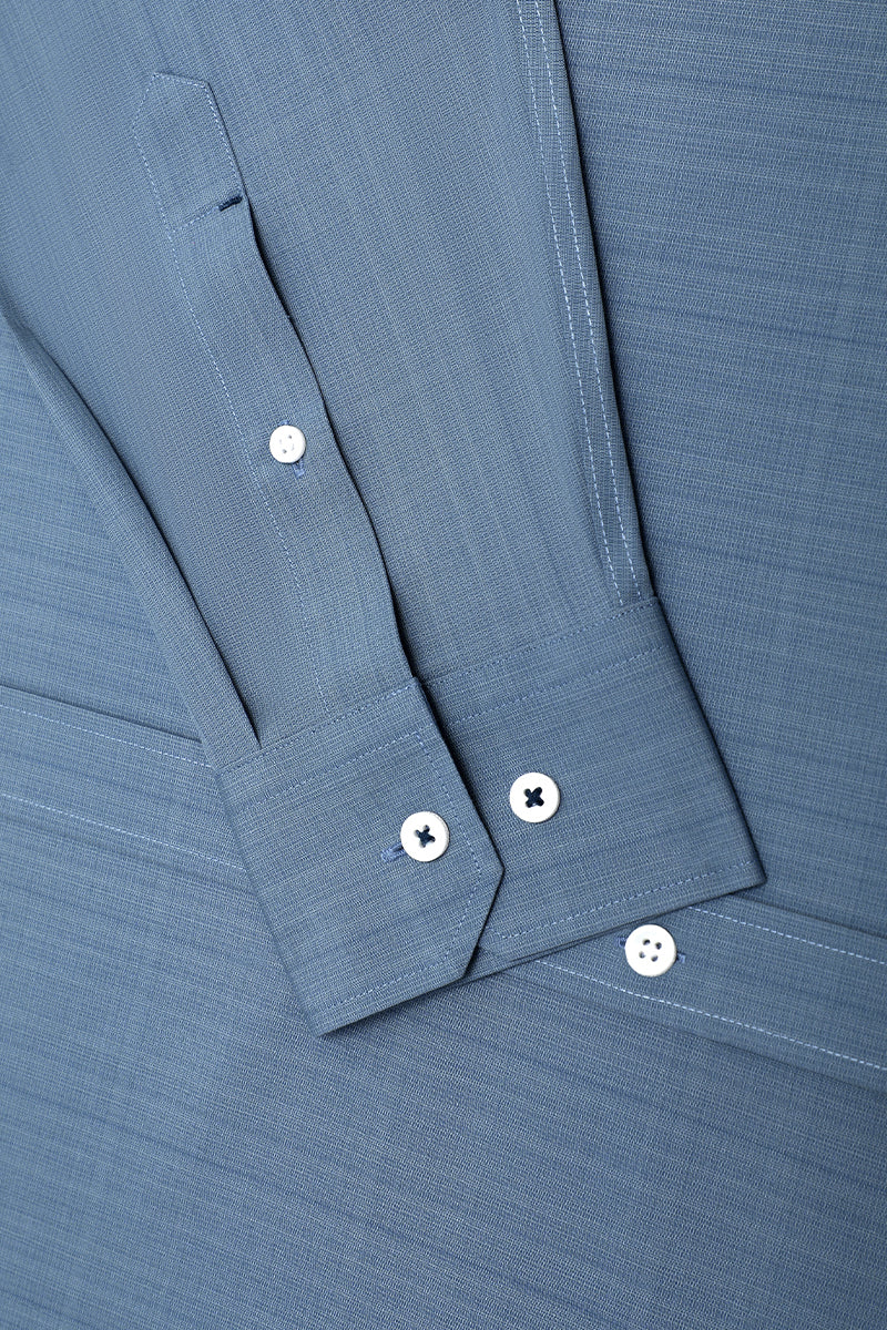 Wrinkle-Free Poplin Dress Shirt | Mid Blue Semi Plain 28514N - Image 12