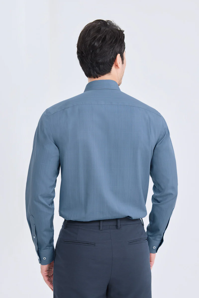 Wrinkle-Free Poplin Dress Shirt | Mid Blue Semi Plain 28514N - Image 4