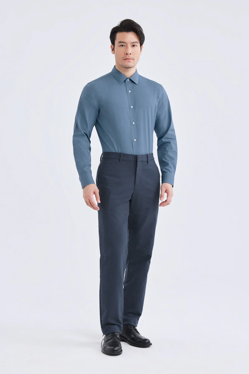 Wrinkle-Free Poplin Dress Shirt | Mid Blue Semi Plain 28514N - Image 5
