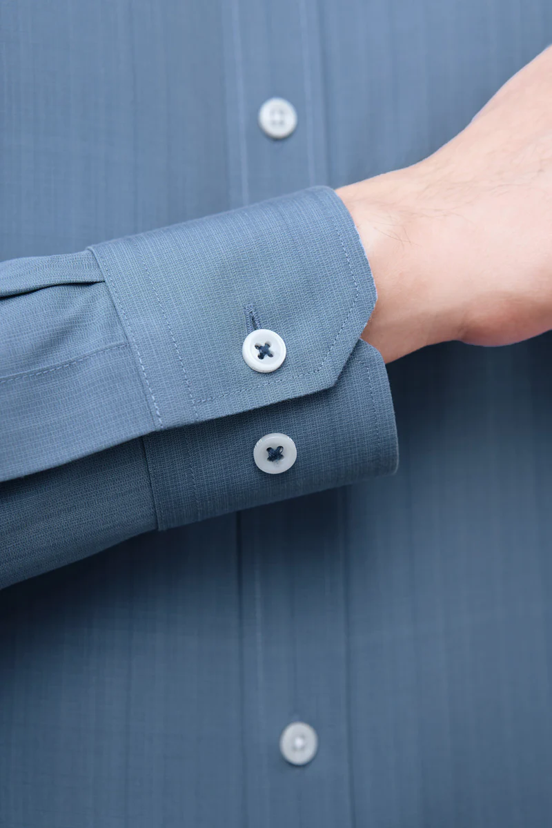 Wrinkle-Free Poplin Dress Shirt | Mid Blue Semi Plain 28514N - Image 7