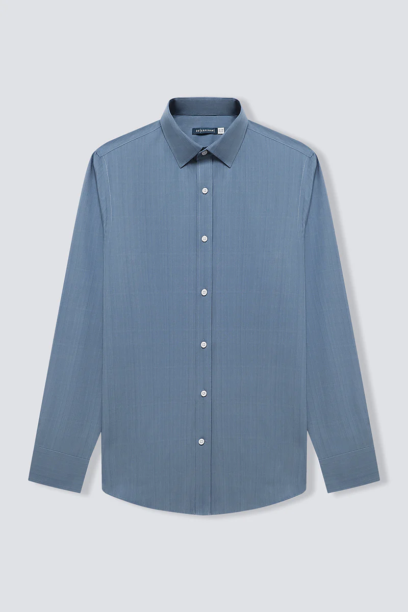 Wrinkle-Free Poplin Dress Shirt | Mid Blue Semi Plain 28514N - Image 8