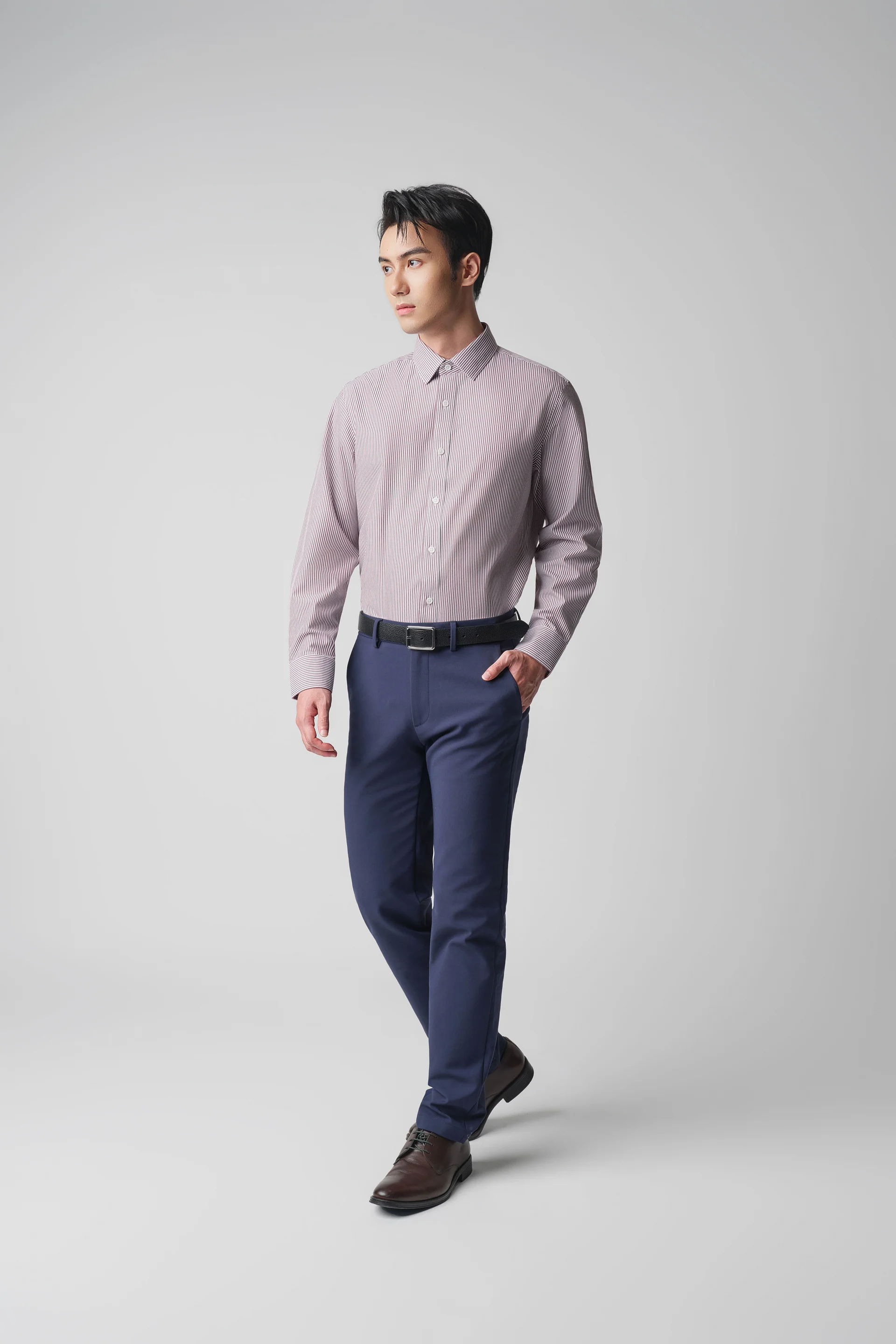 Wrinkle-Free Poplin Dress Shirt | Plum Burgundy Stripes 10091N - Image 6