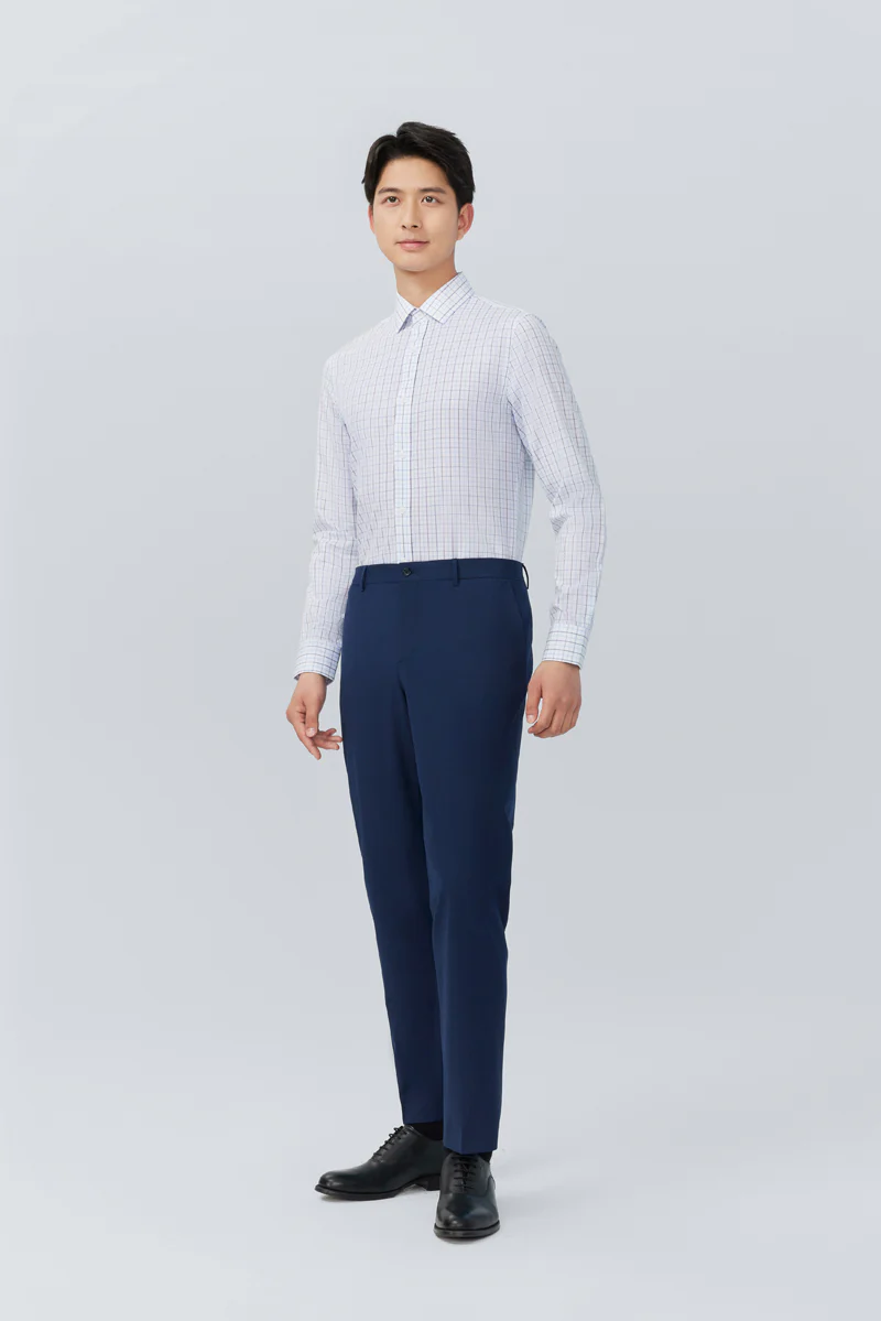 Wrinkle-Free Poplin Dress Shirt | White Multi-Check 25676N - Image 3