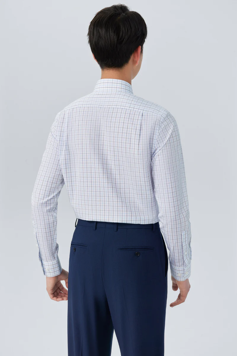 Wrinkle-Free Poplin Dress Shirt | White Multi-Check 25676N - Image 4