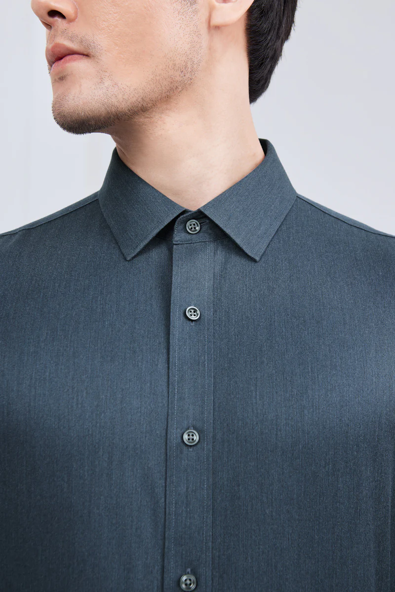 Wrinkle-Free Twill Heather Dress Shirt | Grey Blue 27790N - Image 2