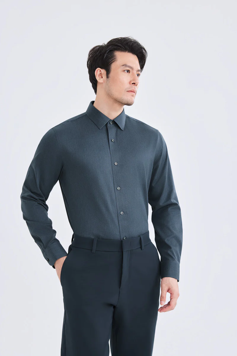 Wrinkle-Free Twill Heather Dress Shirt | Grey Blue 27790N - Image 6
