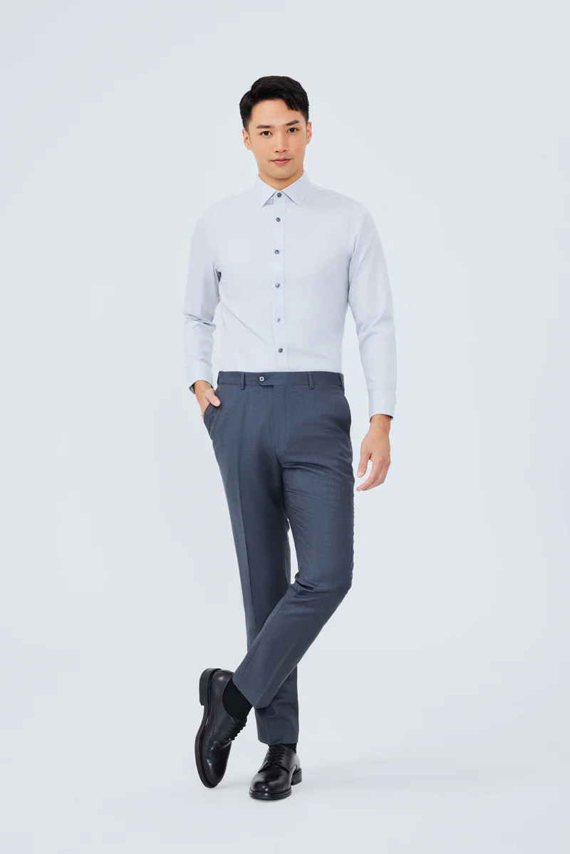 Wrinkle-Free Twill Dress Shirt | Grey Check 10519N - Image 3