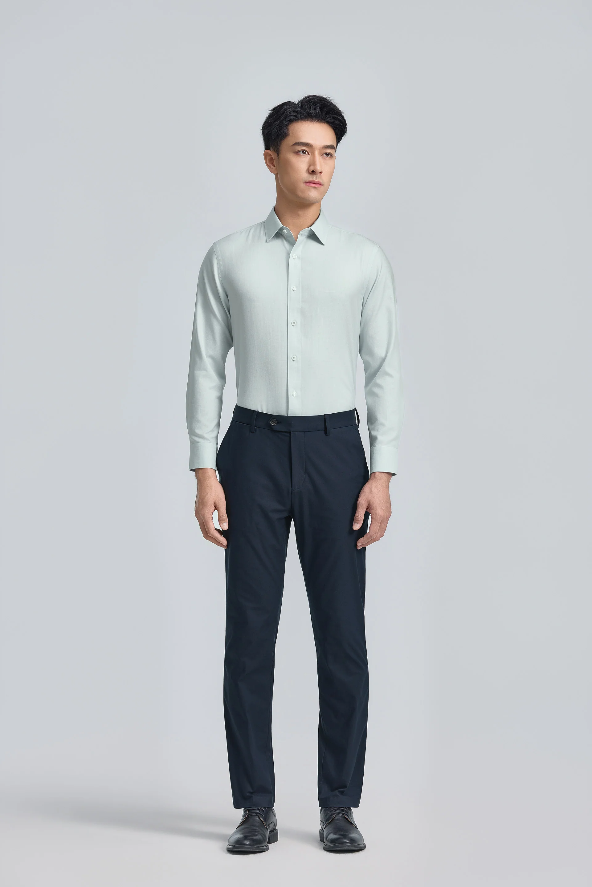 Wrinkle-Free Twill Dress Shirt | Iced Aqua Plain 30030N - Image 4