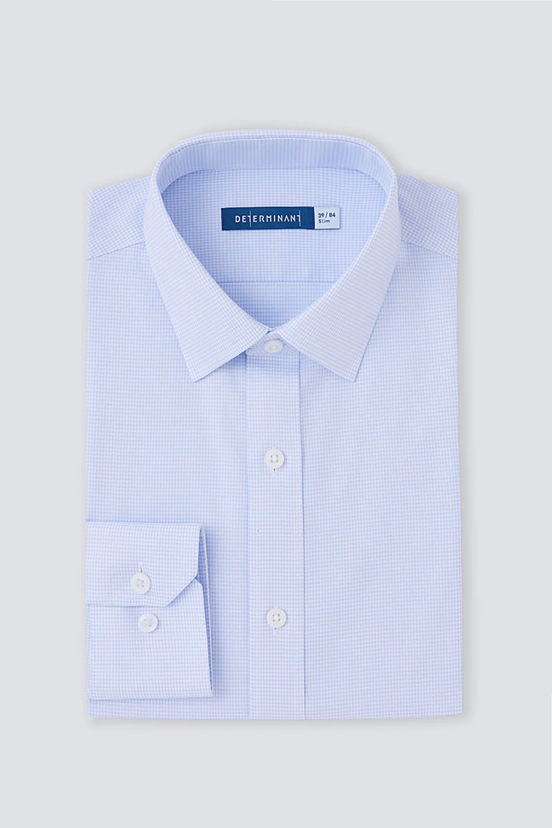 Wrinkle-Free Twill Dress Shirt | Light Blue Check 10518N - Image 10