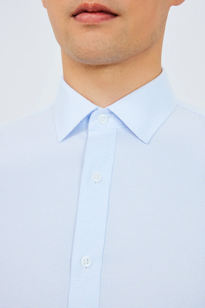 Wrinkle-Free Twill Dress Shirt | Light Blue Check 10518N - Image 2
