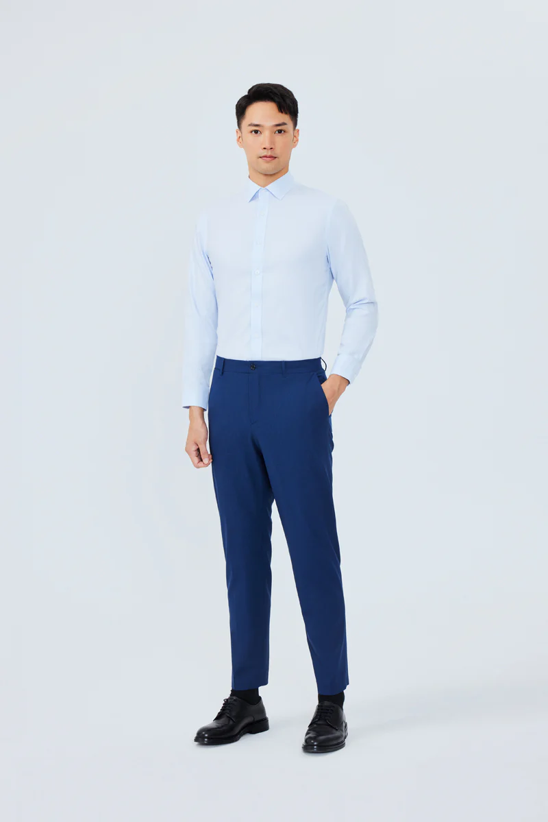 Wrinkle-Free Twill Dress Shirt | Light Blue Check 10518N - Image 3