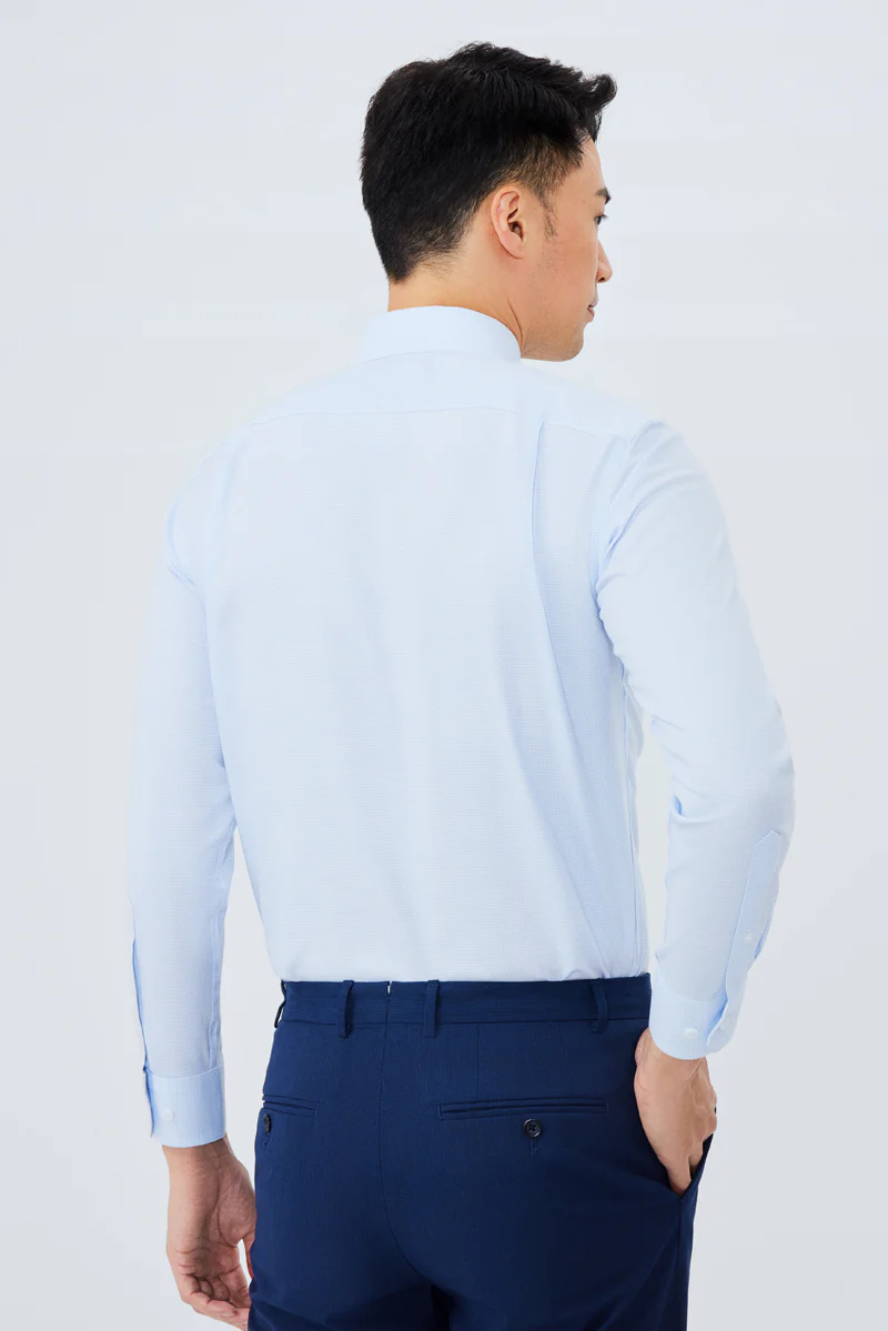 Wrinkle-Free Twill Dress Shirt | Light Blue Check 10518N - Image 4