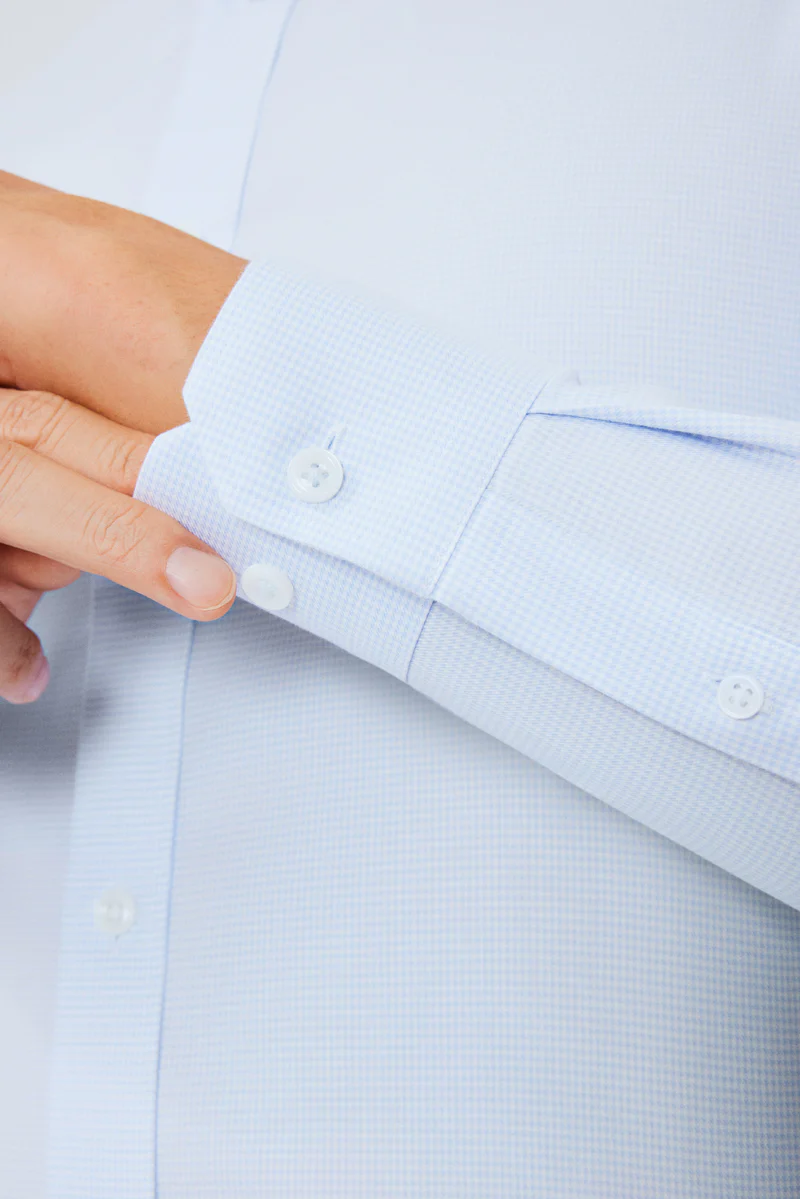 Wrinkle-Free Twill Dress Shirt | Light Blue Check 10518N - Image 5