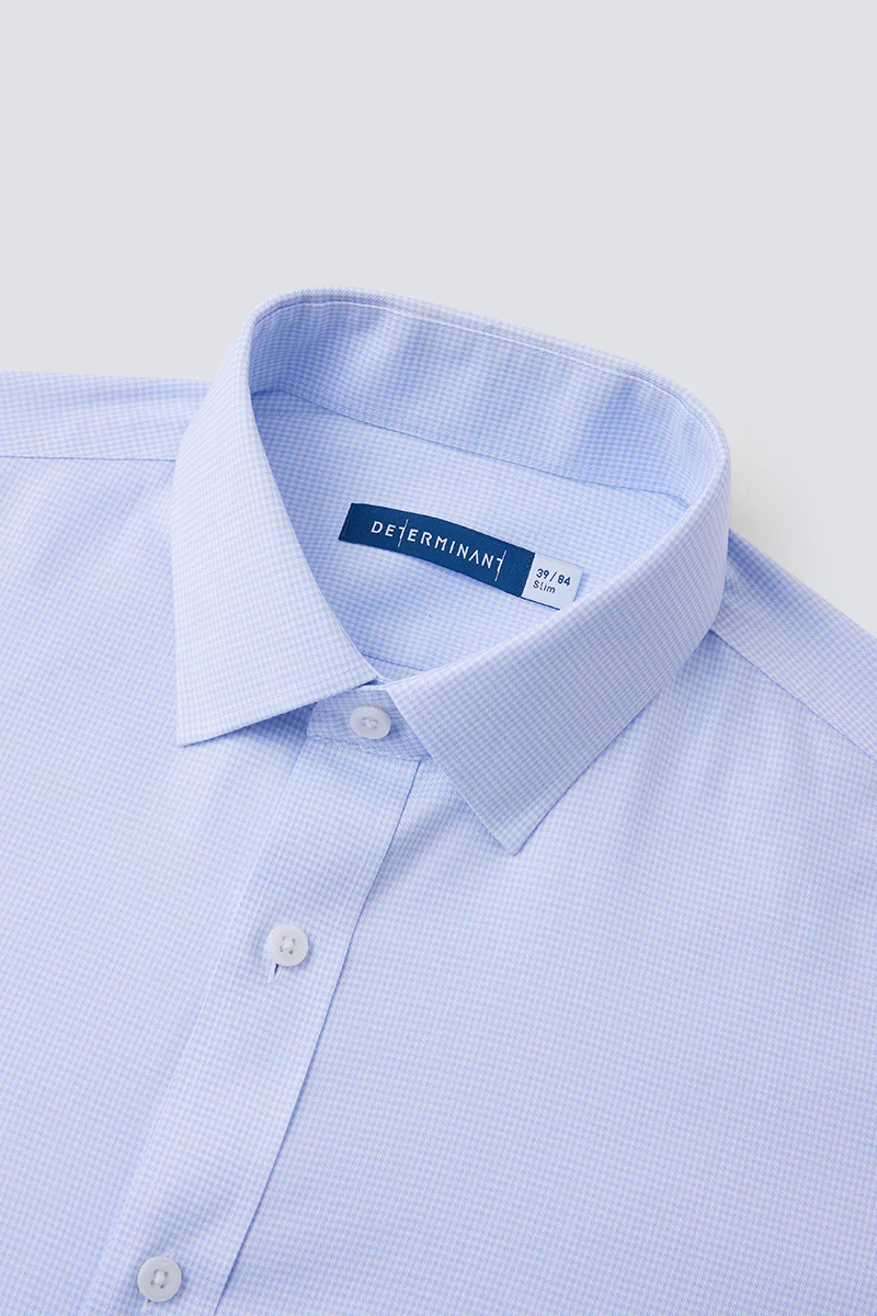 Wrinkle-Free Twill Dress Shirt | Light Blue Check 10518N - Image 6