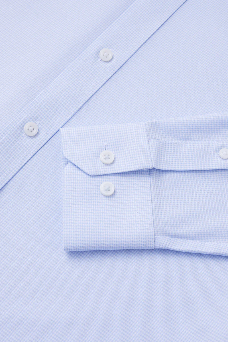 Wrinkle-Free Twill Dress Shirt | Light Blue Check 10518N - Image 7
