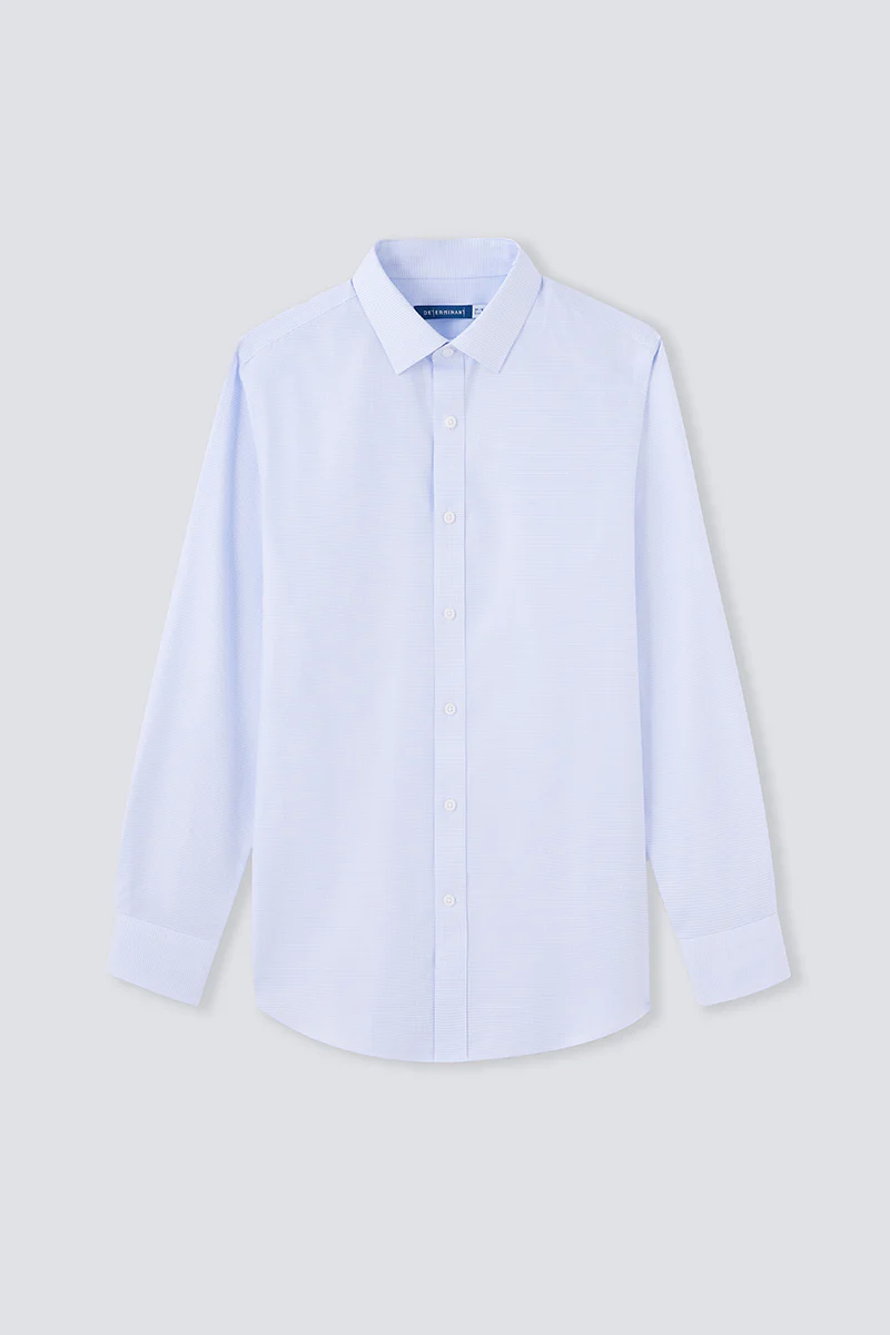Wrinkle-Free Twill Dress Shirt | Light Blue Check 10518N - Image 9
