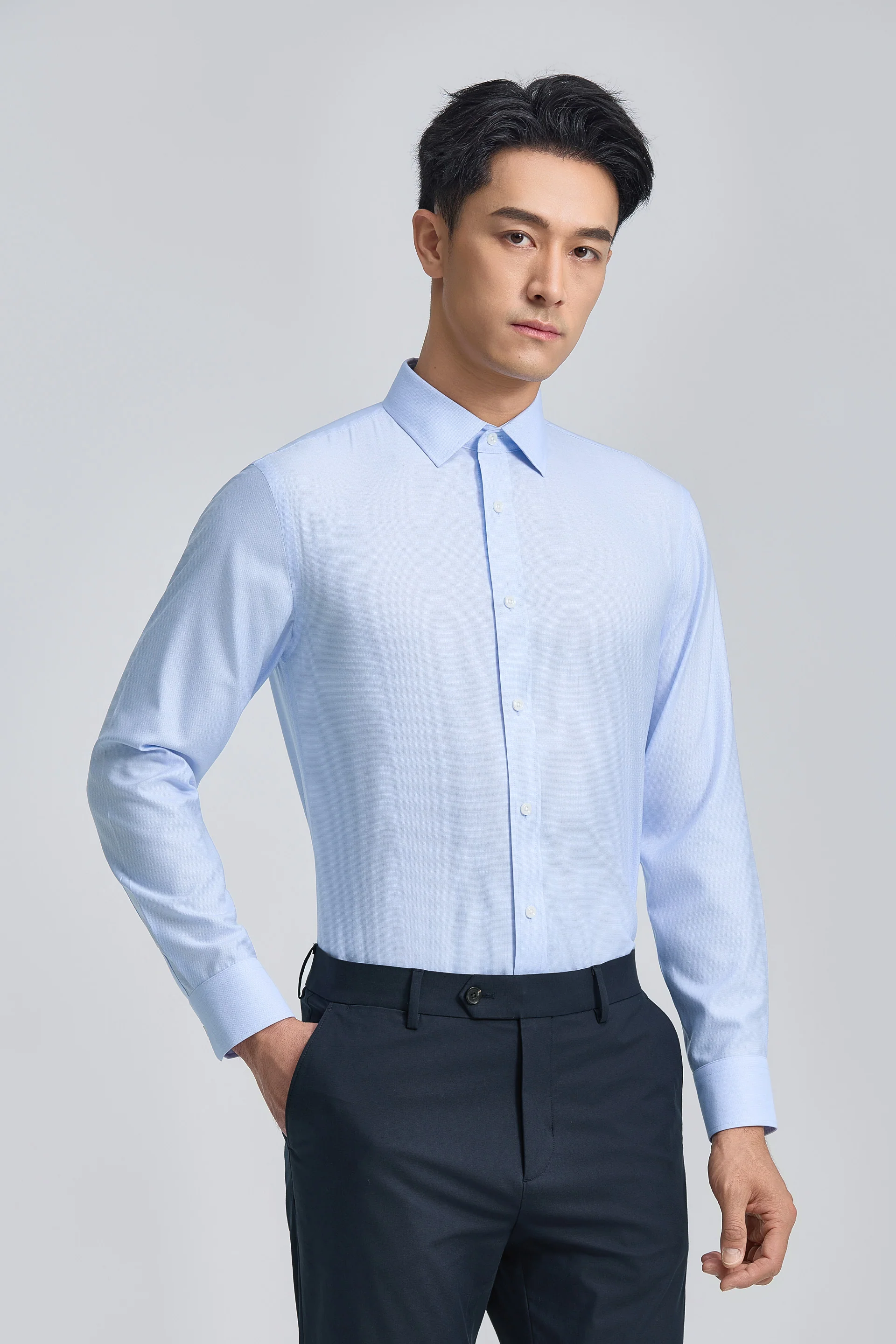 Wrinkle-Free Twill Dress Shirt | Light Blue Plain 16483N - Image 8