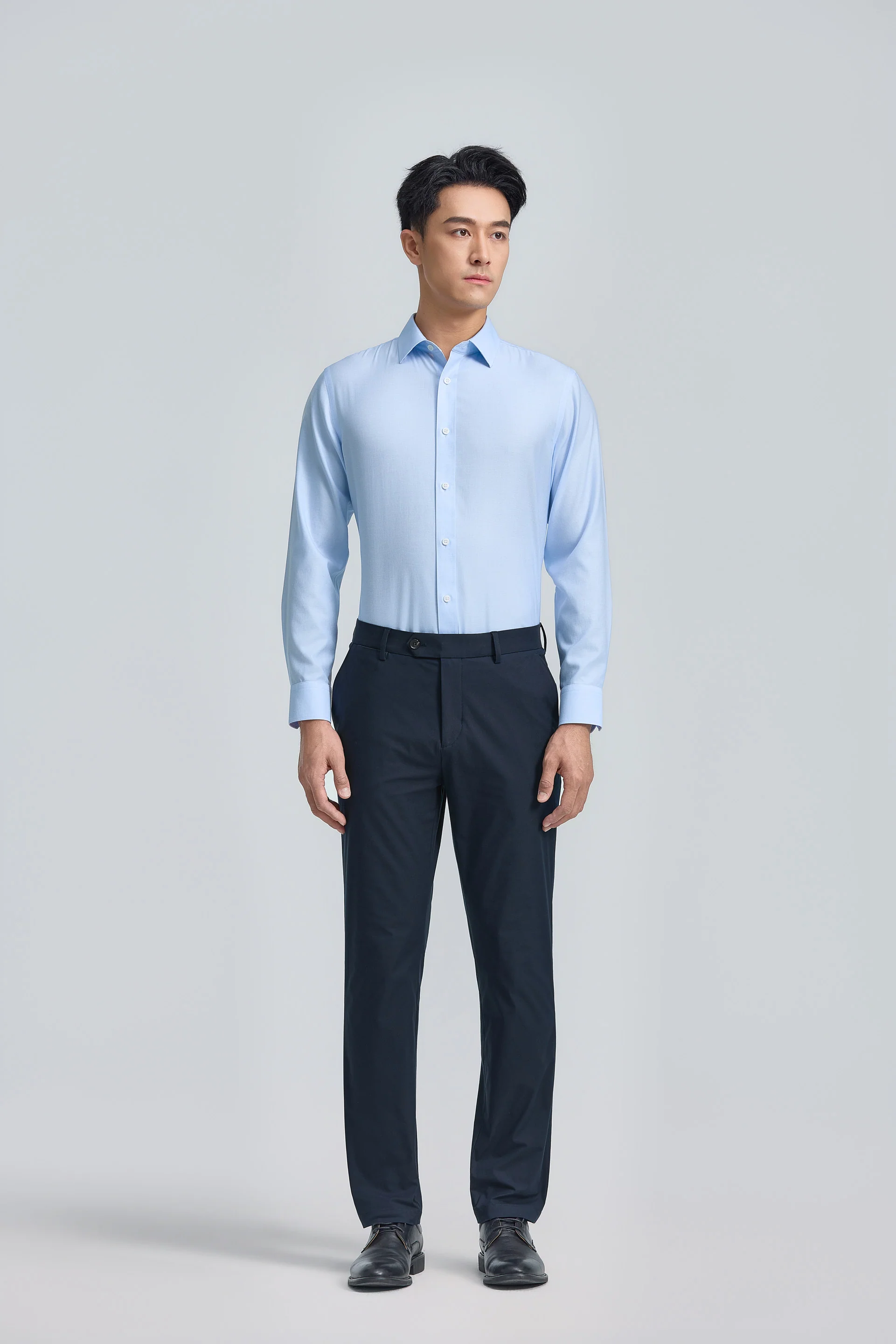 Wrinkle-Free Twill Dress Shirt | Light Blue Plain 16483N - Image 9