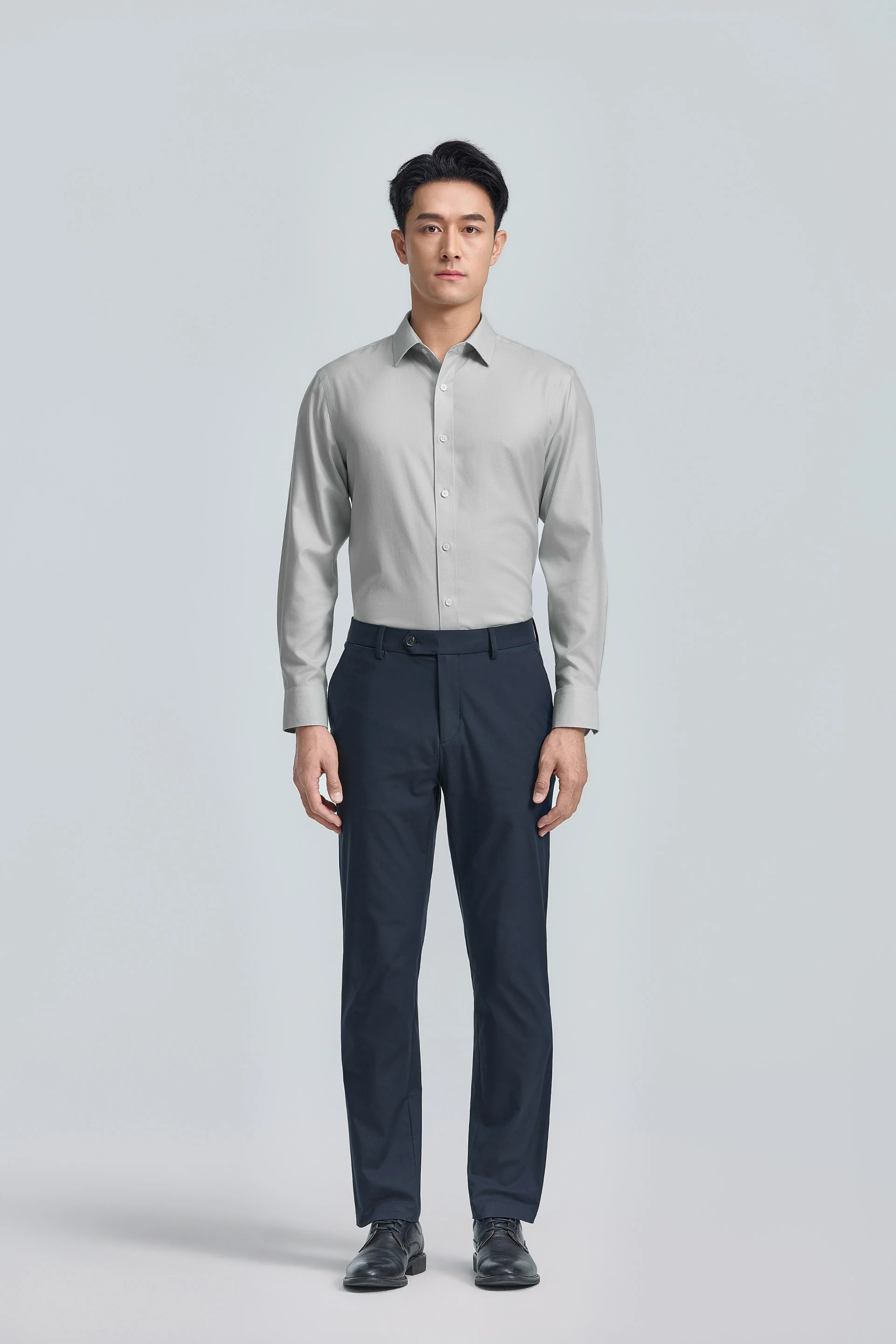 Wrinkle-Free Twill Dress Shirt | Light Grey Plain 27222N - Image 4