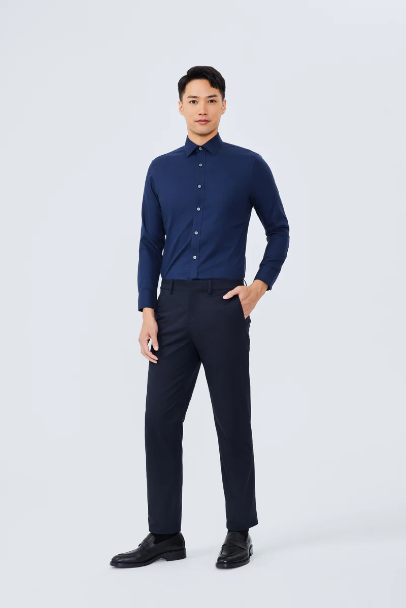 Wrinkle-Free Twill Dress Shirt | Navy Check 10520N - Image 3