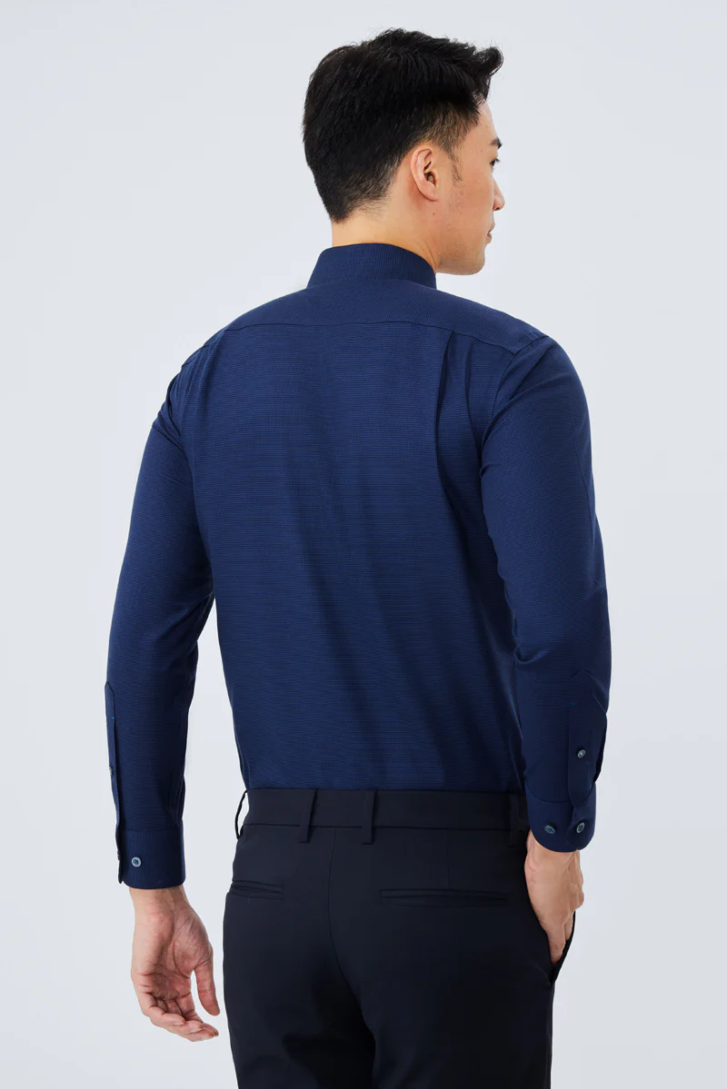 Wrinkle-Free Twill Dress Shirt | Navy Check 10520N - Image 4