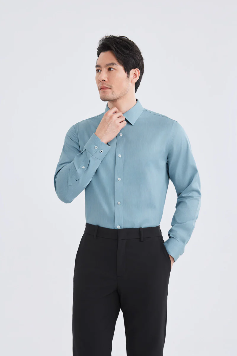 Wrinkle-Free Twill Heather Dress Shirt | Sky Blue 27796N - Image 5